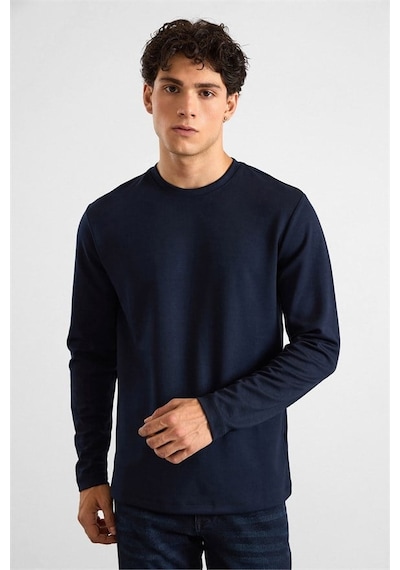 Süvari Lacivert Regular Düz Baskısız İnterlok Bisiklet Yaka Cepsiz Düz Sweatshirt Ssw2013700035-m09