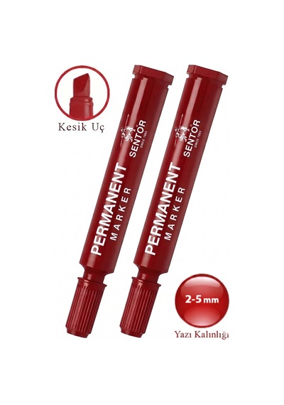 Kırmızı Permanent Markör Kalem Kesik Uç 2 Adet Sentör Kalıcı Marker Kalem Tüm Koli Karton Çuval Cam Plastik Yüzeylerde