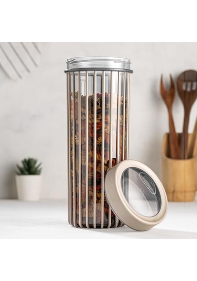 3'lü Çevir Aç Kapak Kavanoz Plastik Saklama Kabı Seti, Büyük, Orta, Küçük, 3 Boy Bej Açık Gri