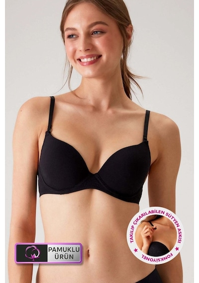 Pierre Cardin Siyah 6401 Rome Soft Push Up / Yarı Destekli Tak-çıkar Askılı Pamuklu Sütyen
