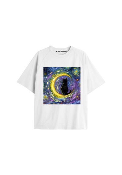 Kalic Studio Unisex Van Gogh Baskılı Oversize Tshirt Beyaz-61