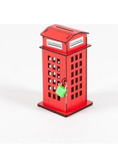 Ahşap Kumbara London Telefon Kulübesi 16 Cm