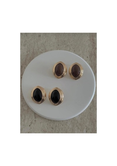 Lunarie Oval Vintage Statement Küpe 14k Gold Katmanlı Çerçeveli Bordo