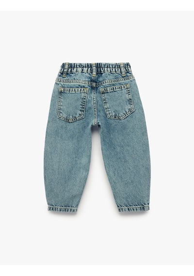 Koton Pamuklu Beli Ayarlanabilir Lastikli Balon Form Denim Pantolon Orta İndigo 7wmb40002td