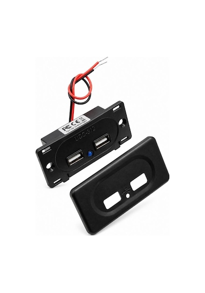 Ucc-312 12v 24v Su Geçirmez Çift Usb Araç Şarj Soketi Siyah 3.1a Panel Tipi