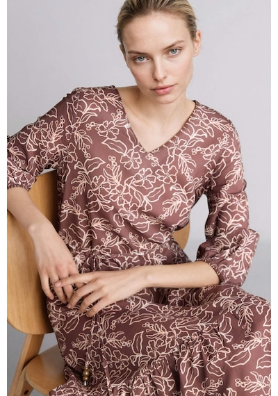 DeFacto Regular Fit V Yaka Çiçek Desenli Yarım Kollu Midi Elbise F0985AX25SMOG327