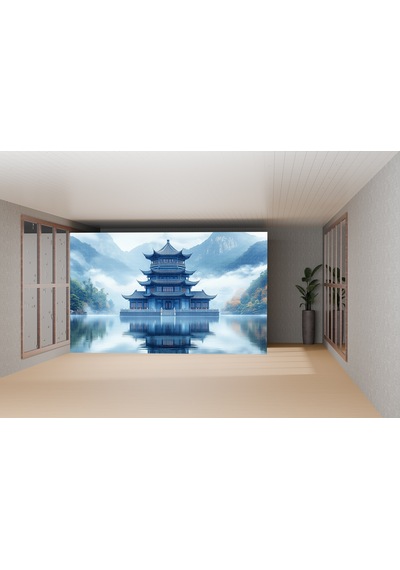 Gölde Japon Tapınağı Poster Duvar Kağıdı Renkli