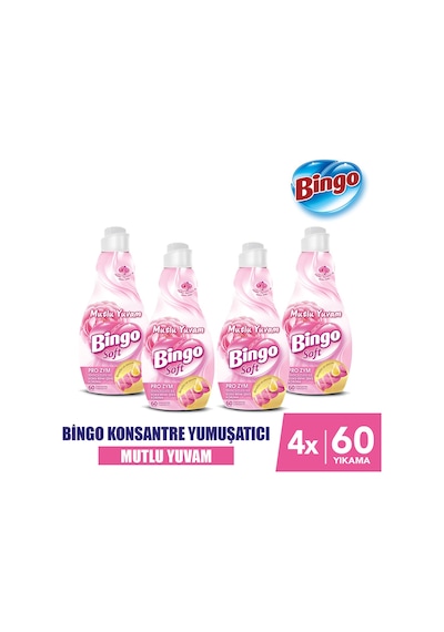 Bingo Soft Mutlu Yuvam Konsantre Çamaşır Yumuşatıcısı 4 x 1440 ML