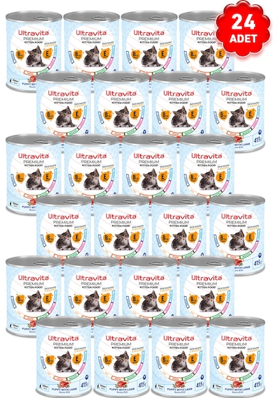 Ultravita Premium Yüksek Proteinli Kuzulu Konserve Yavru Kedi Maması 24 x 415 G
