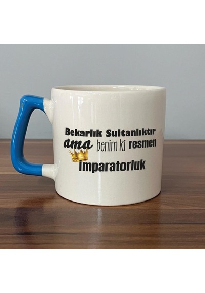Mor Mürekkep Bekarlık Sultanlıktır Ama Baskılı Mavi Kulplu D Kupa