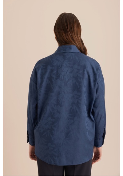 Aker Jakar Desenli Cotton Gömlek Lacivert Lacivert