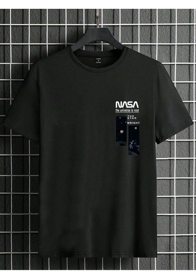 Flood Of Style Unisex Siyah Nasa The Star Baskılı Oversize