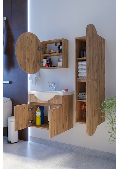Makbulce Erciyes Havlu Dolaplı 65cm Seramik Lavabolu Mdf Oval Aynalı Banyo Dolabı Atlantik Çam Makbulce Erciyes Havlu Dolaplı 65cm Seramik Lavabolu Mdf Oval Aynalı Banyo Dolabı Atlantik Çam