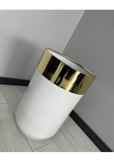 Dekoratif Gold Darbuka Parlak Beyaz Saksı 70cm