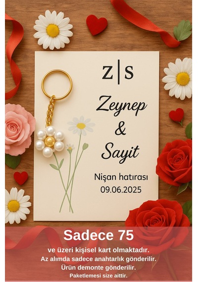 Kişisel Yazı 15 Adet Papatya Anahtarlık - Kına Hediyesi - Nişan Hediyesi - Nikah Hediyesi