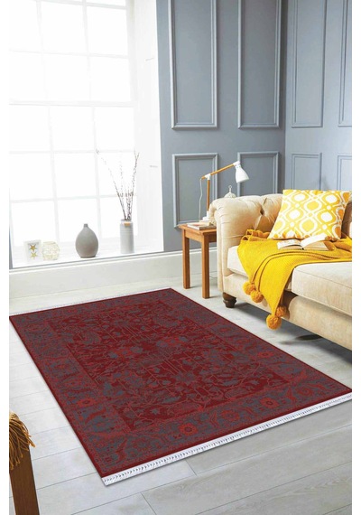 Bordo Yöresel Dokuma Pamuk Tabanlı Kaymaz Kilim Klm350