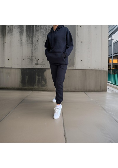 Ceyss Design Unisex Üç İplik Şardonlu Oversize Hoodieli Eşofman Takımı-siyah Siyah