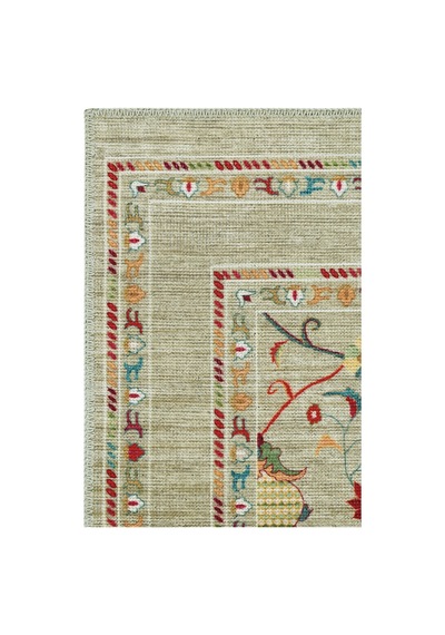 Cool Halı Happy Zeytin Yeşili Halı Çiçekli Vintage Kaymaz Otantik Modern Salon Oturma Odası Halısı Yeşil