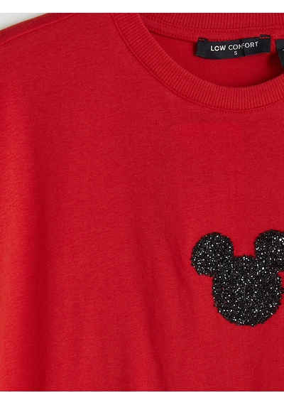 Lcw Comfort Kırmızı Minnie Mouse Nakışlı %100 Pamuklu Kadın Tişört