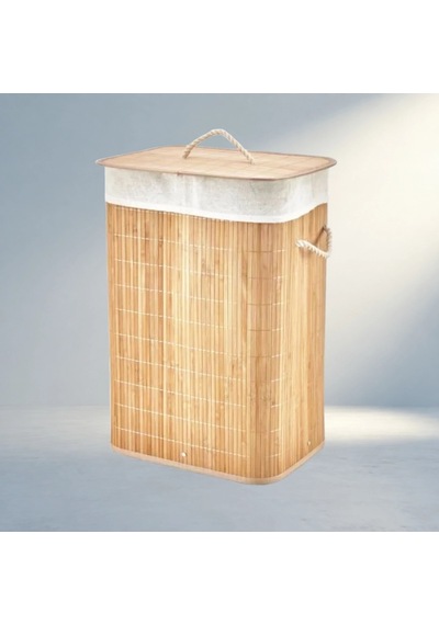 Şık Dikdörtgen Bambu Ahşap Kirli Çamaşır Sepeti 40x30x60cm Açık Ahşap
