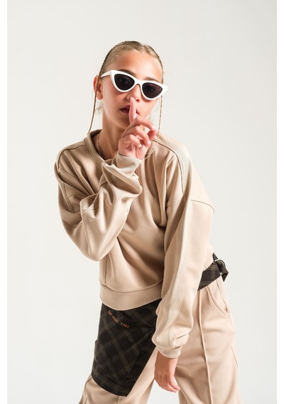 Loco Loco Bisiklet Yaka Uzun Kollu Çocuk Sweatshirt Bej