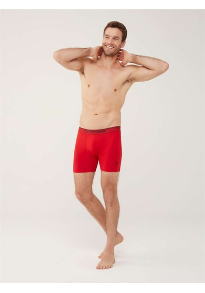 U.S. Polo Assn. Erkek Kırmızı - Gri Melanj - Lacivert 3 Lü Uzun Paçalı Boxer 80454Y