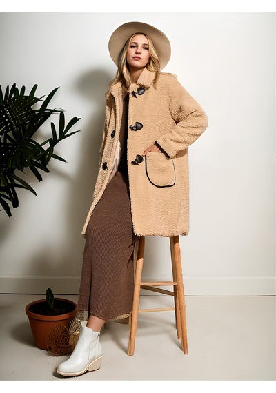 Hiramir Peluş Rahat Kalıp Mont Beyaz Ks2506 Camel