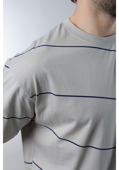 Madmext Boyalı Gri Bisiklet Yaka Basic Çizgili Erkek T-shirt E7102 Boyalı Gri