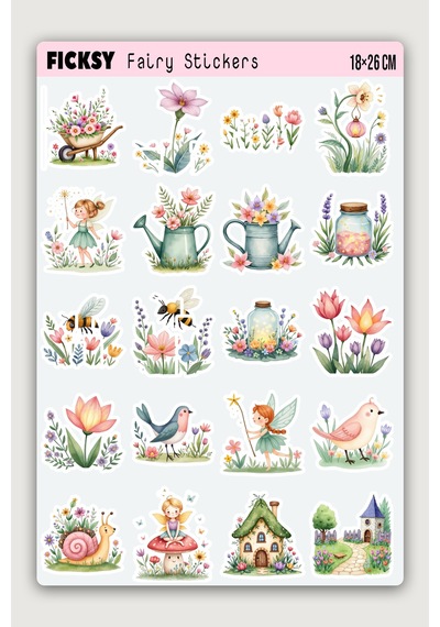 Sevimli Çiçek Perisi Sticker Seti - 60 Adet Peri Etiket Çıkartma Diğer