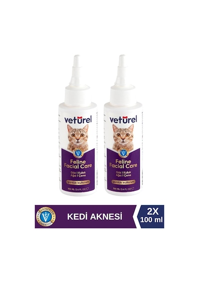 Veturel Kedi Yüz Temizleme Kulak Burun Ağız Çene Gözyaşı Lekesi Bakım Spreyi 2 x 100 ML