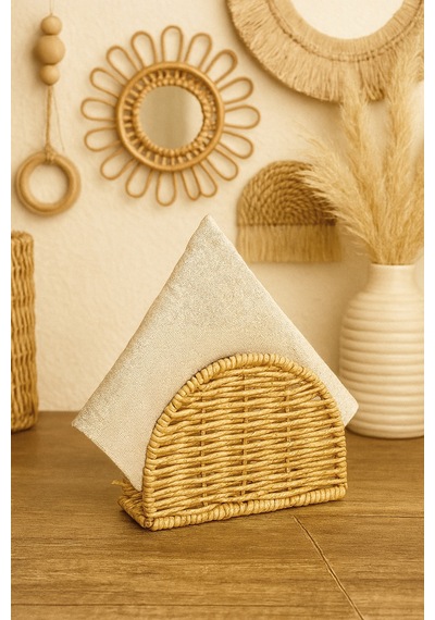 Rattan Oval Hasır Peçetelik Kahverengi