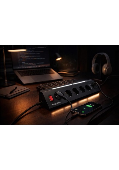 Akım Korumalı 5'li Akıllı Priz 2m Kablo Usb-a Usb-c Gece Işıklı Çoklu Priz 16a 3680w 0