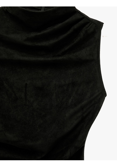 Koton Drapeli Dar Kesim Kolsuz Bodycon Dik Yaka Mini Elbise Siyah 7wak80046uk