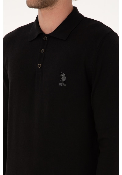 U.S. Polo Assn. Erkek Slim Fit Polo Yaka Siyah Basic Kazak 50307799-VR046