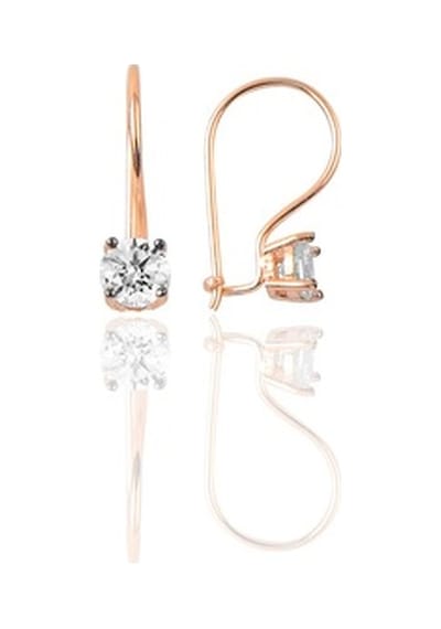 Gümüş Rose Tek Taş Kolye Ve Çengelli Küpe Gümüş Set