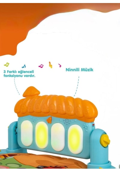 Babycim Piyanolu 3'ü 1 Arada Oyun Halısı Müzikli Işıklı Aynalı Eğitici Aktivite Oyun Halısı