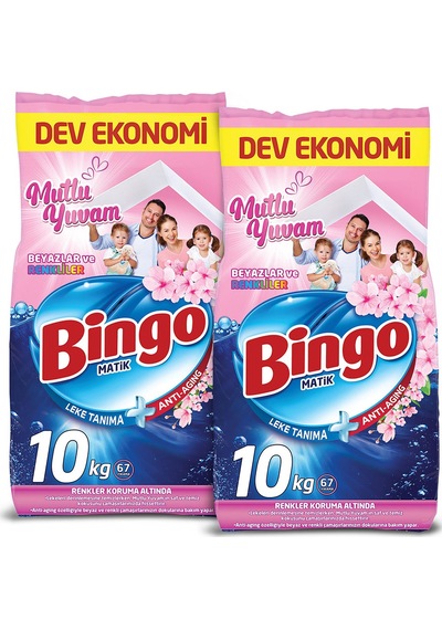 Bingo Matik Mutlu Yuvam Renkliler ve Beyazlar için Toz Çamaşır Deterjanı 2 x 10 KG