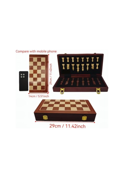 Lüks Doğal Ahşap Manyetik Satranç Takımı 29x29 Cm Katlanabilir Özel Yuvalı Premium Satranç Seti