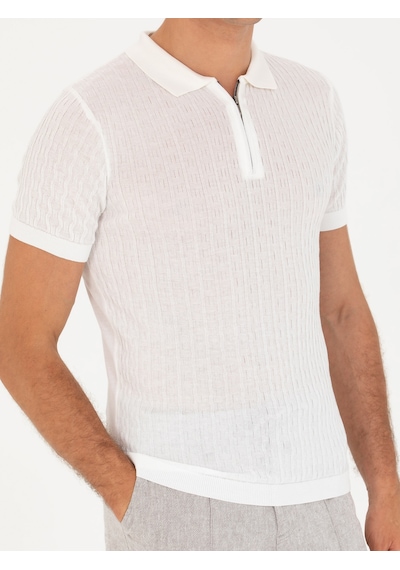 Beyaz Slim Fit Polo Yaka Triko T-shirt