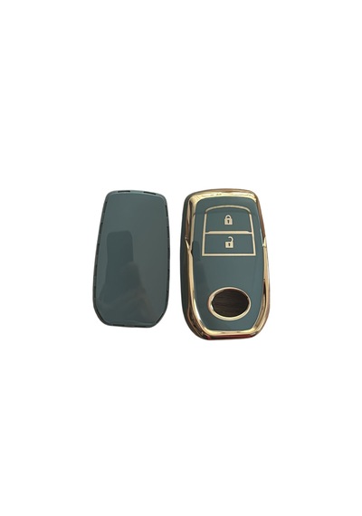Autohan Keys Toyota Chr, Hilux, Corolla, Land Cruiser, Yaris Cross, Camry, Rav4 İçin 2 Butonlu Nano Anahtar Kılıfı Gri-altın