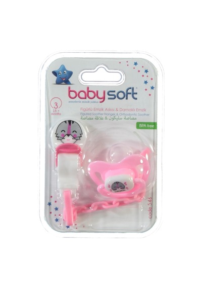 Babysoft Fıgurlu Emzık Askısı ve Damaklı Emzık No:3 - Pembe