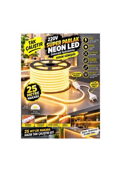 25 Metre 3000k-günışığı 220v Neon Led Şerit ,tak Çalıştır Set, Fişli Anahtarlı Esnek Şerit Led, ,turuncu Led,mutfak,tezgah Ledi,led Şerit Işık ,ambiyans Işık Havuzu, Kendinden Yapışkanlı,kehribar Led 25 Metre 3000k-günışığı 220v Neon Led Şerit ,tak Çalıştır Set, Fişli Anahtarlı Esnek Şerit Led, ,turuncu Led,mutfak,tezgah Ledi,led Şerit Işık ,ambiyans Işık Havuzu, Kendinden Yapışkanlı,kehribar Led