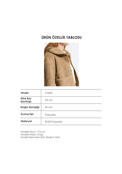 Kadın Sütlü Kahve W6-57 Kemer Boy Teddy Kumaş Ceket Mont