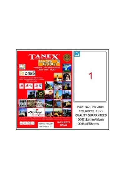 Tanex Etiket 199,6X289,1Mm Düz Tw-2001 A4 100 sayfa