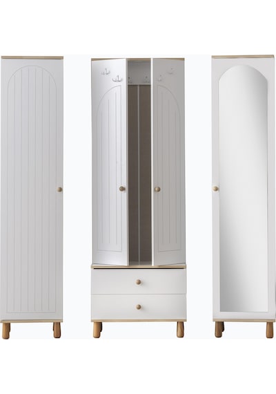 Dejavu Asklıklı Çekmeceli Ayakkabılık Portmanto 160x40x204cm Beyaz
