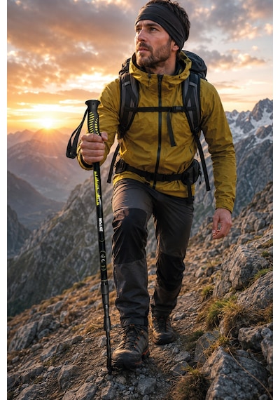 Walke Ayarlanabilir Teleskopik Trekking Batonu 135 Cm Alüminyum Dağ Yürüyüşü Ve Hiking Bastonu Siyah