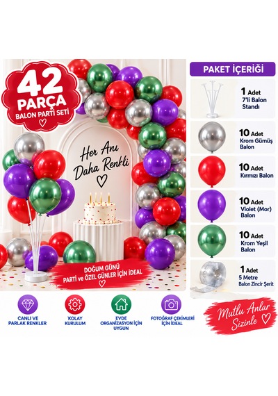 42 Parça Premium Doğum Günü Seti Çoklu Renkli