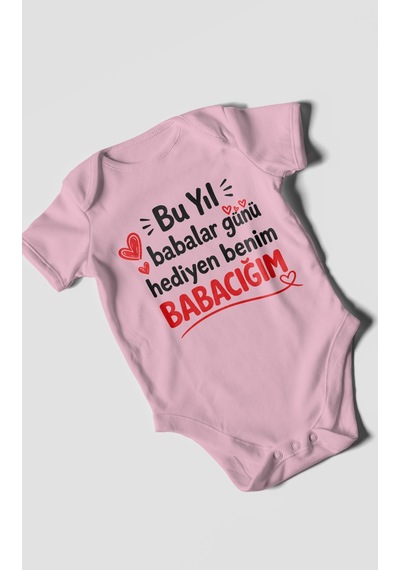Morivokids Babaya Özel Kısa Kollu Bebek Body %100 Pamuk Zbn297-kk Koyu Pembe