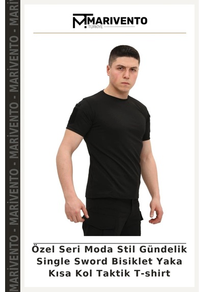 Marivento Özel Seri Moda Stil Gündelik Single Sword Bisiklet Yaka Kısa Kol Taktik T-shirt Çok Renkli