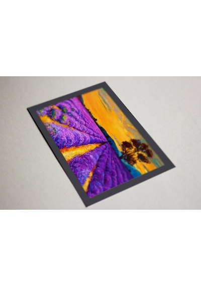 Ahşap Kendinden Çerçeveli Tablo - Yag Lı Boya Gün Batımı Lavanta, Standart - 20x28cm